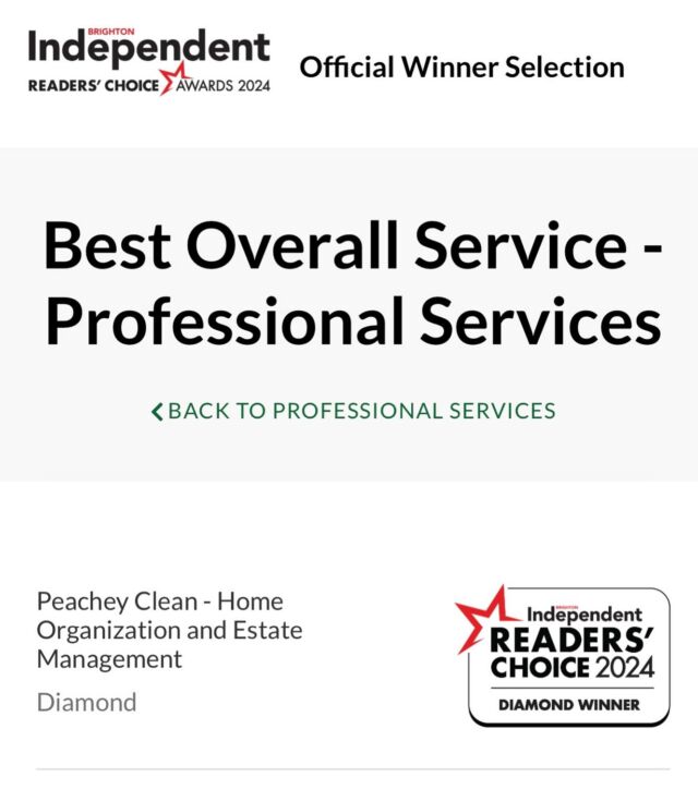 Feeling honoured to once again have been voted at the best overall service - professional service!I couldnt have done it without the ongoing support of all of you lovely people - so thank you for continuing to support me and trust in me!#readerschoiceawards #readerschoice2024 #diamondlevel #grateful #proud #professionalorganizer #estatemanager #professionaldownsizers #northhumberlandcounty #brightonontario #northumberlandontario #peacheyclean
